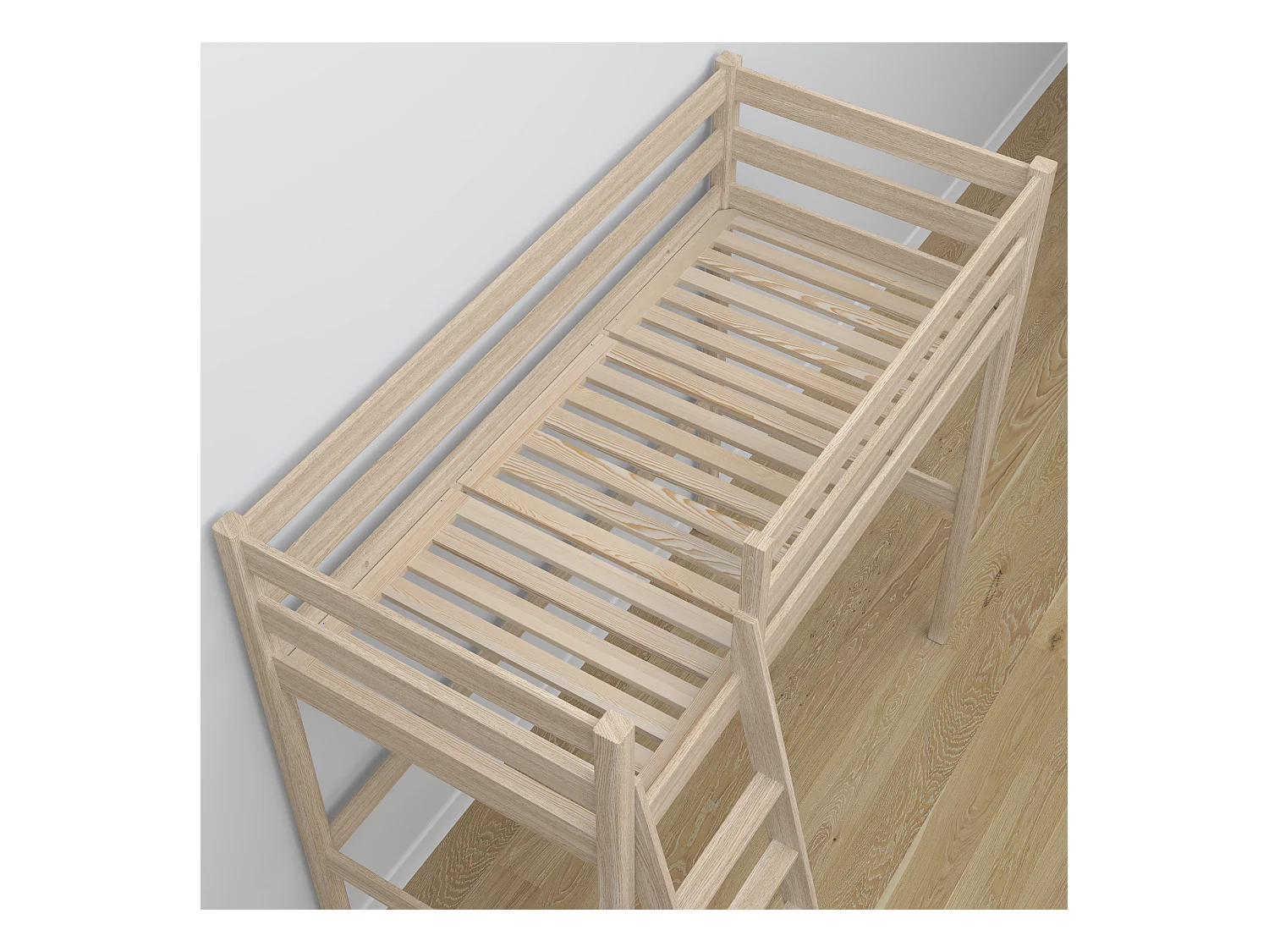 Lit mezzanine en chêne - avec bureau N03 Chêne Blanchi 90x190