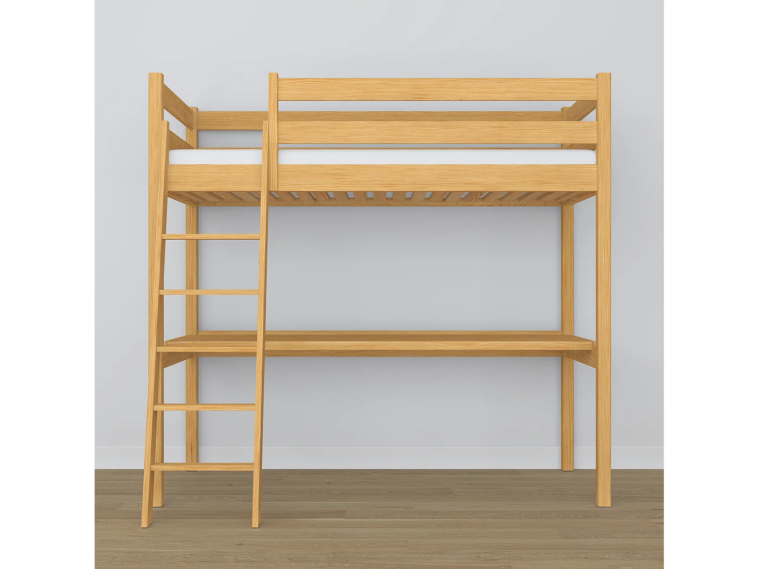 Lit mezzanine en bois - avec bureau N03 Pin Naturel 80x180