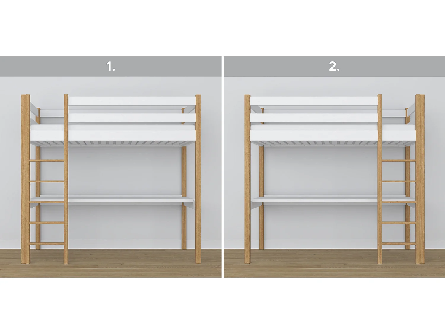 HOCHBETT N05 mit Schreibtisch Weiß / Eiche Natur 80x200