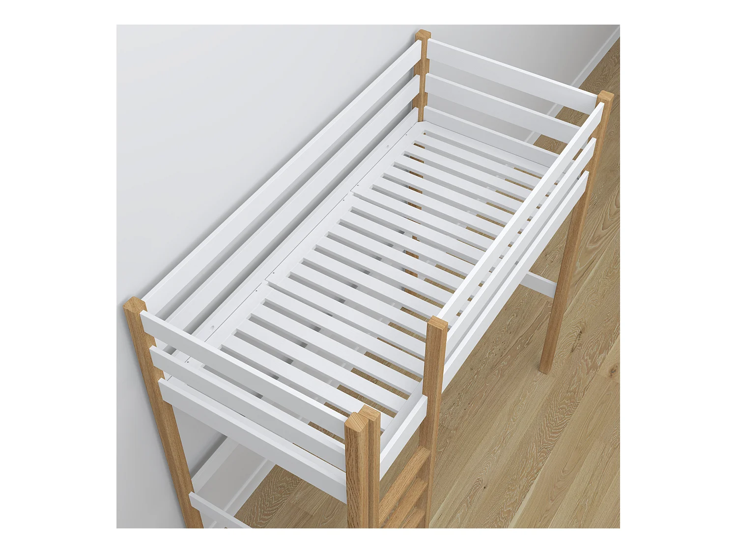 Lit mezzanine en bois - avec bureau N05 Blanc / Chêne Naturel 80x200