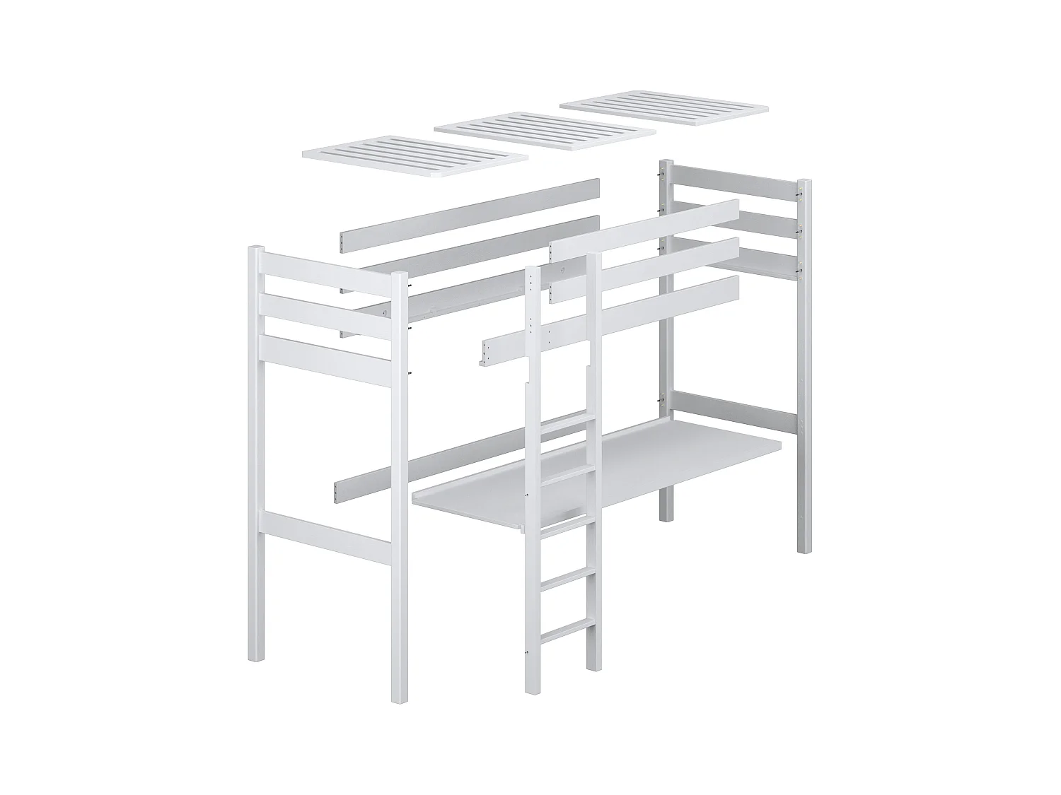 Lit mezzanine en bois - avec bureau N05 Blanc / Chêne Naturel 80x200