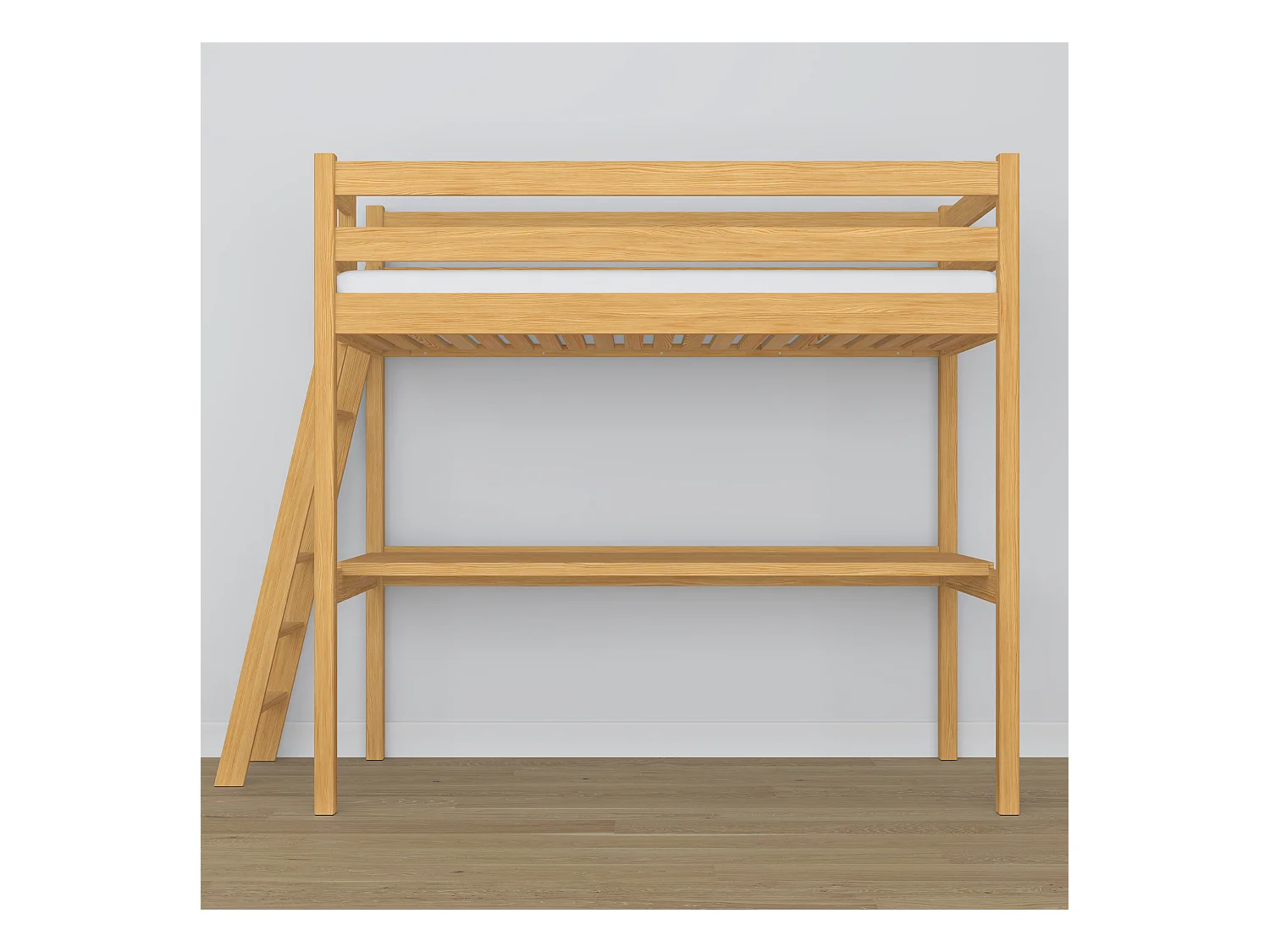 Lit mezzanine en bois - avec bureau N02 Pin Naturel 100x200