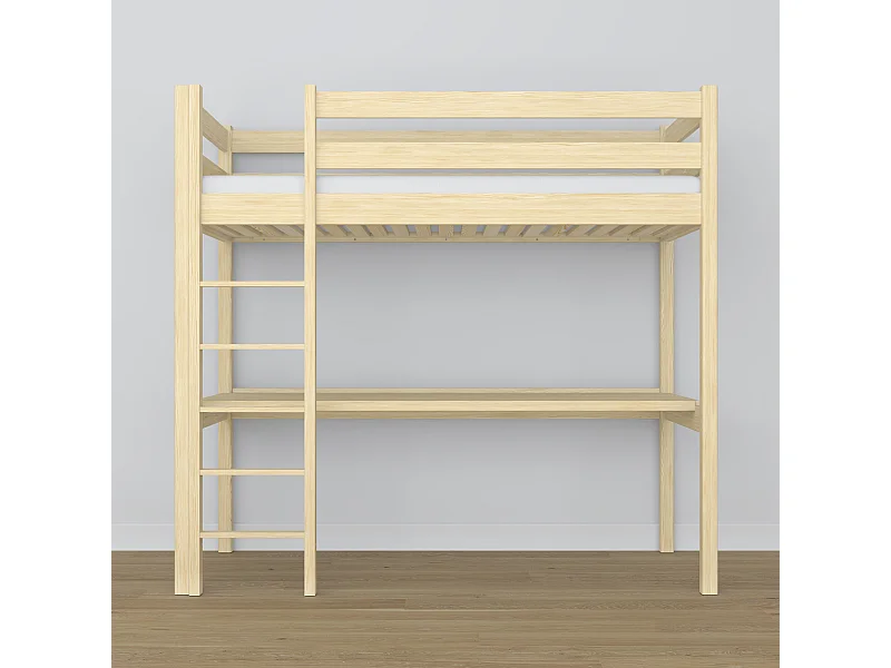 Lit mezzanine en bois - avec bureau N05 Pin Clair 120x190