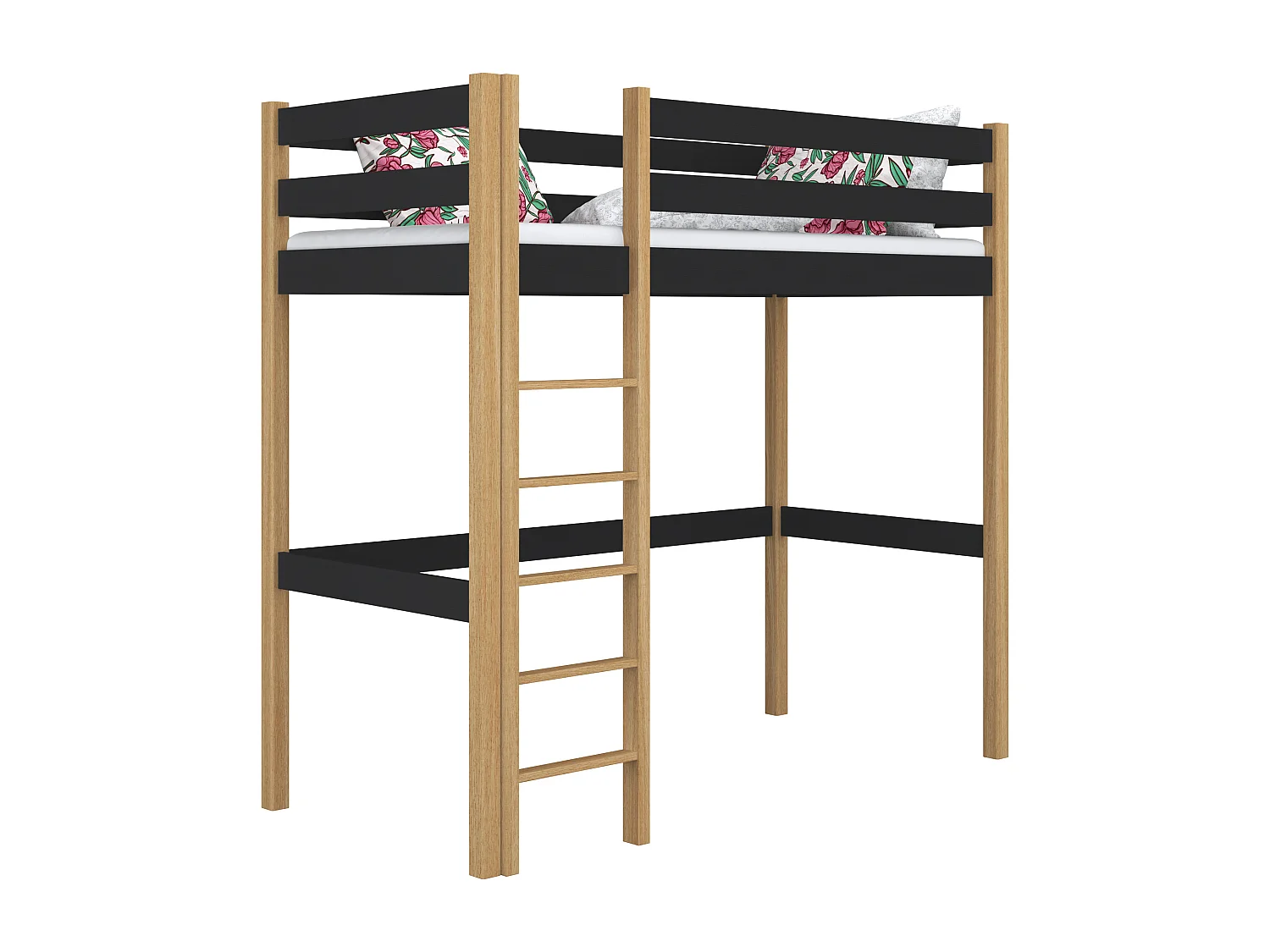 Lit mezzanine en bois N05 Noir / Chêne Naturel 120x180