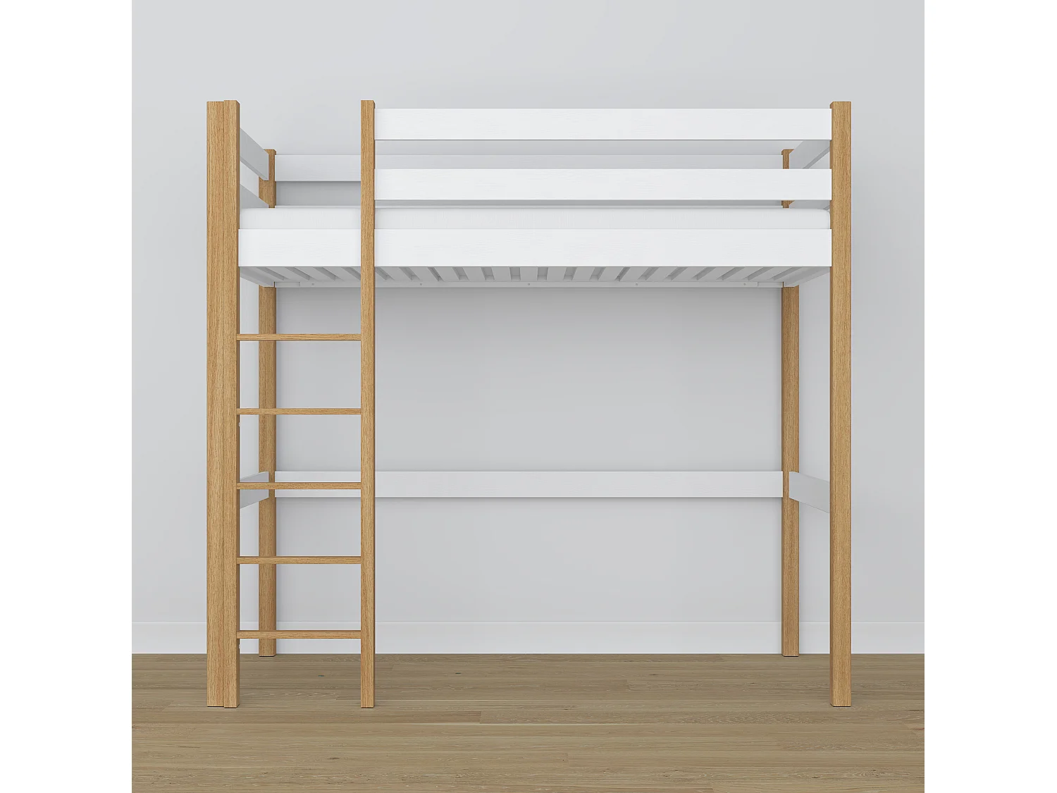 Lit mezzanine en bois N05 Blanc / Chêne Naturel 90x190