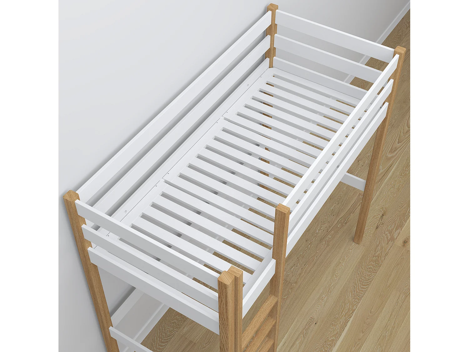 Lit mezzanine en bois N05 Blanc / Chêne Naturel 90x190