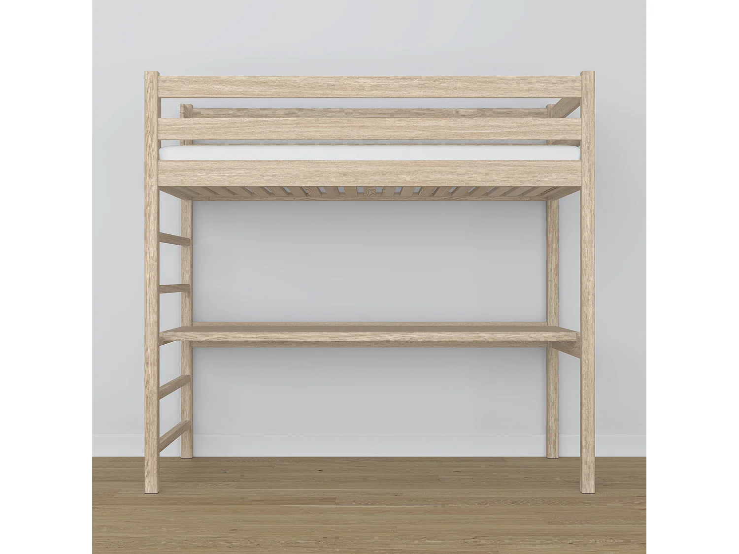 Lit mezzanine en chêne - avec bureau N01 Chêne Blanchi 80x200