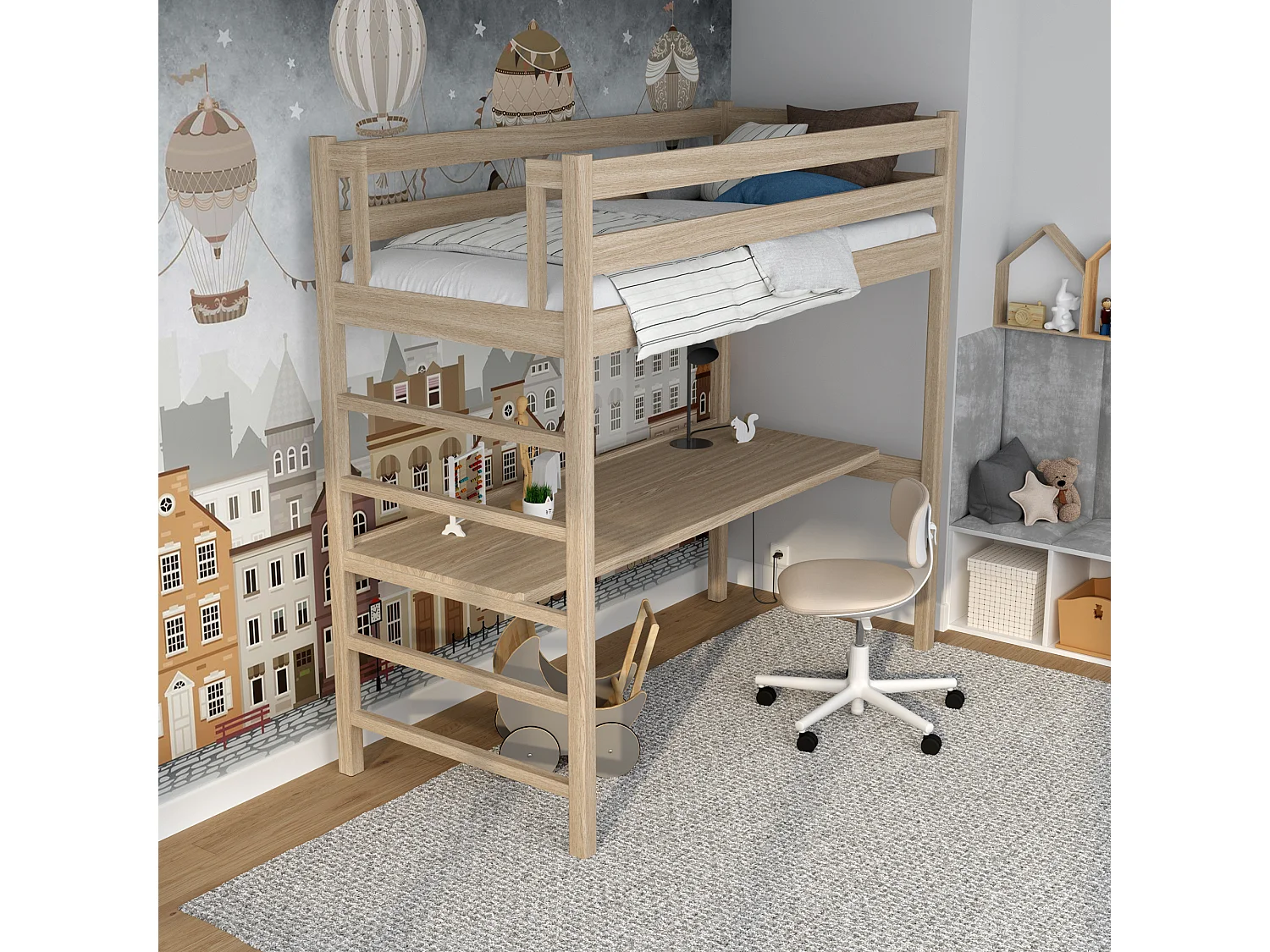 HOCHBETT N01 mit Schreibtisch Sonoma Eiche 80x200