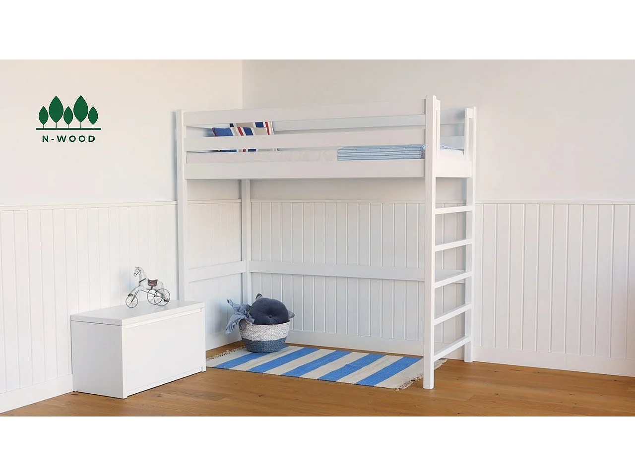 Lit mezzanine en bois - avec bureau N01 Gris 120x180