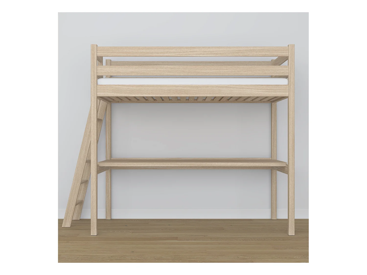 Lit mezzanine en chêne - avec bureau N02 Chêne Blanchi 90x200