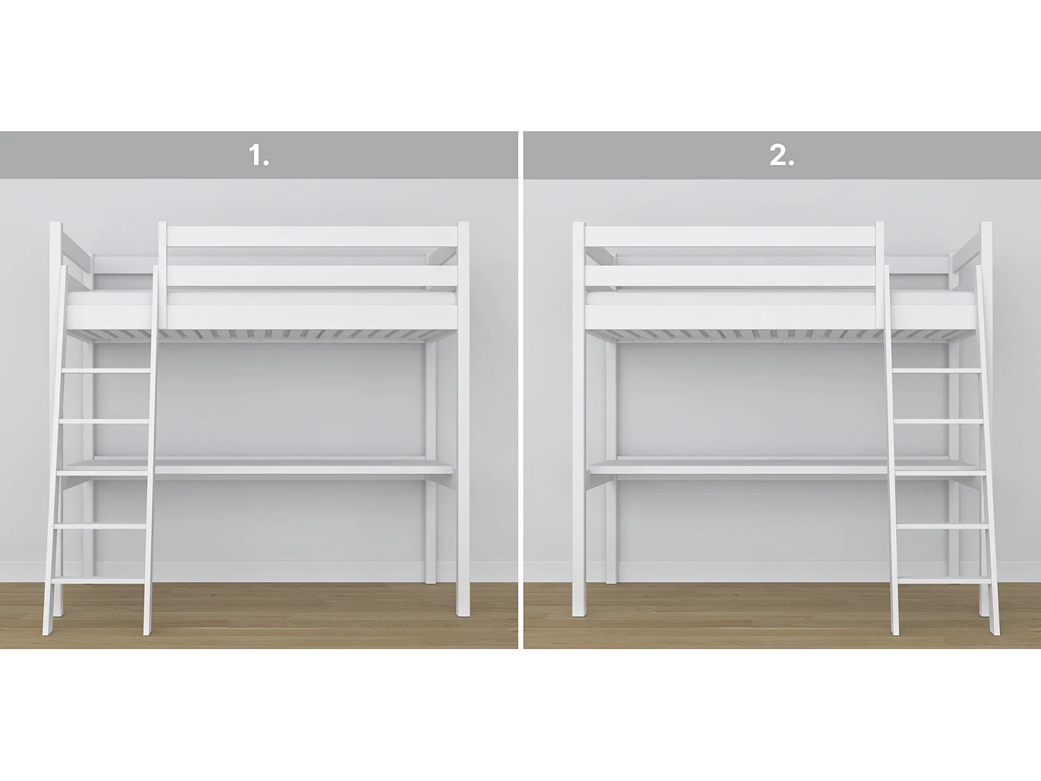 Lit mezzanine en bois - avec bureau N03 Blanc 90x190
