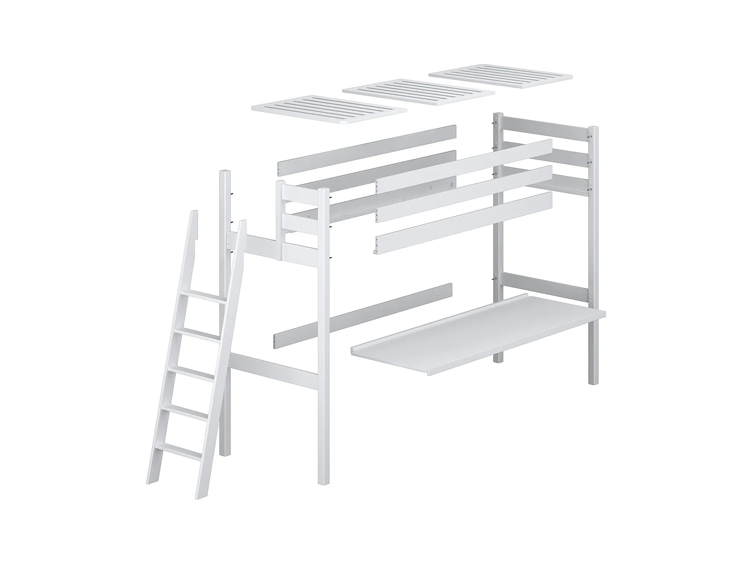 Lit mezzanine en chêne - avec bureau N02 Chêne Blanchi 80x200