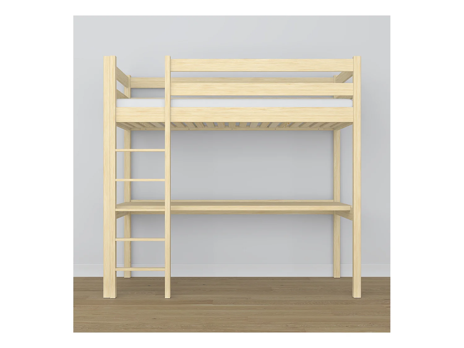 Lit mezzanine en bois - avec bureau N05 Pin Clair 90x200