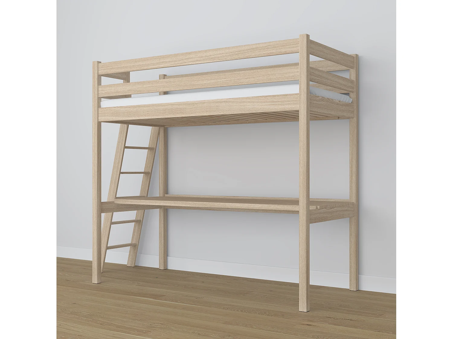 Lit mezzanine en chêne - avec bureau N02 Chêne Blanchi 80x180