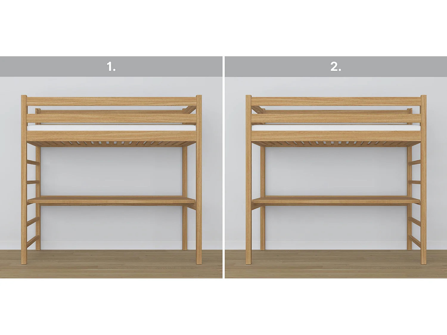 Lit mezzanine en chêne - avec bureau N01 Chêne Naturel 120x190