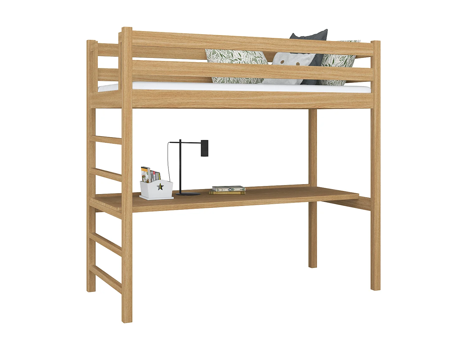 HOCHBETT N01 mit Schreibtisch Eiche Natur 120x190