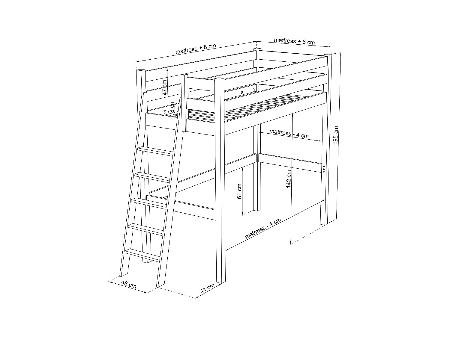 Lit mezzanine en chêne N02 Chêne Naturel 80x200