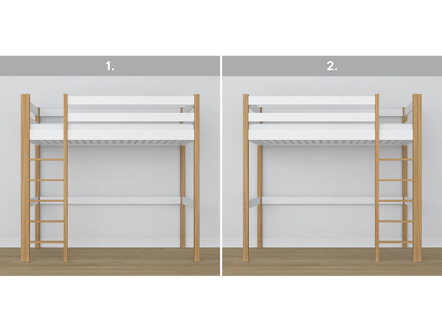 Lit mezzanine en bois N05 Blanc / Chêne Naturel 100x180