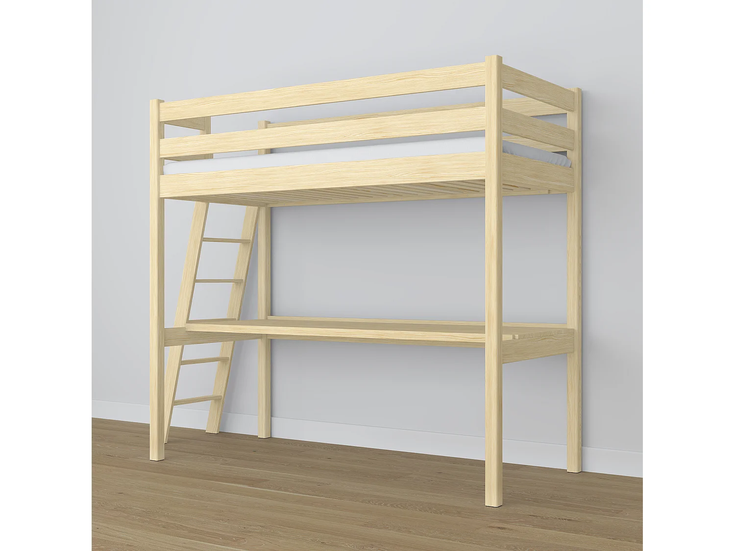 Lit mezzanine en bois - avec bureau N02 Pin Clair 120x180