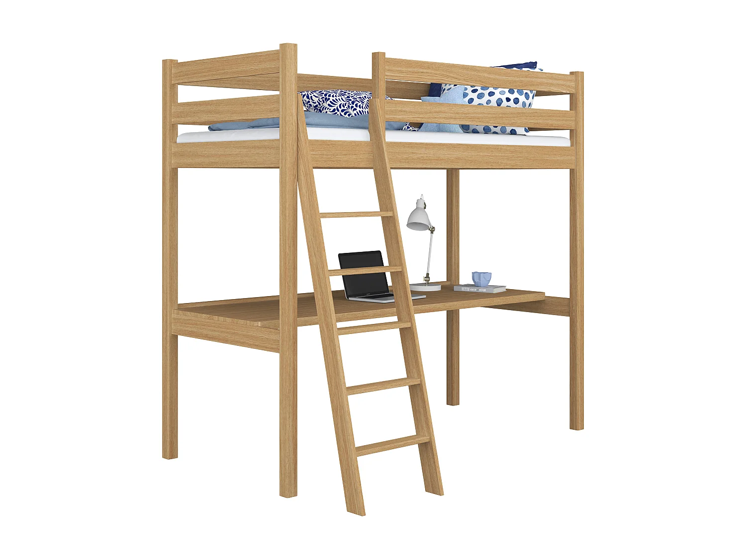 Lit mezzanine en chêne - avec bureau N03 Chêne Naturel 120x180