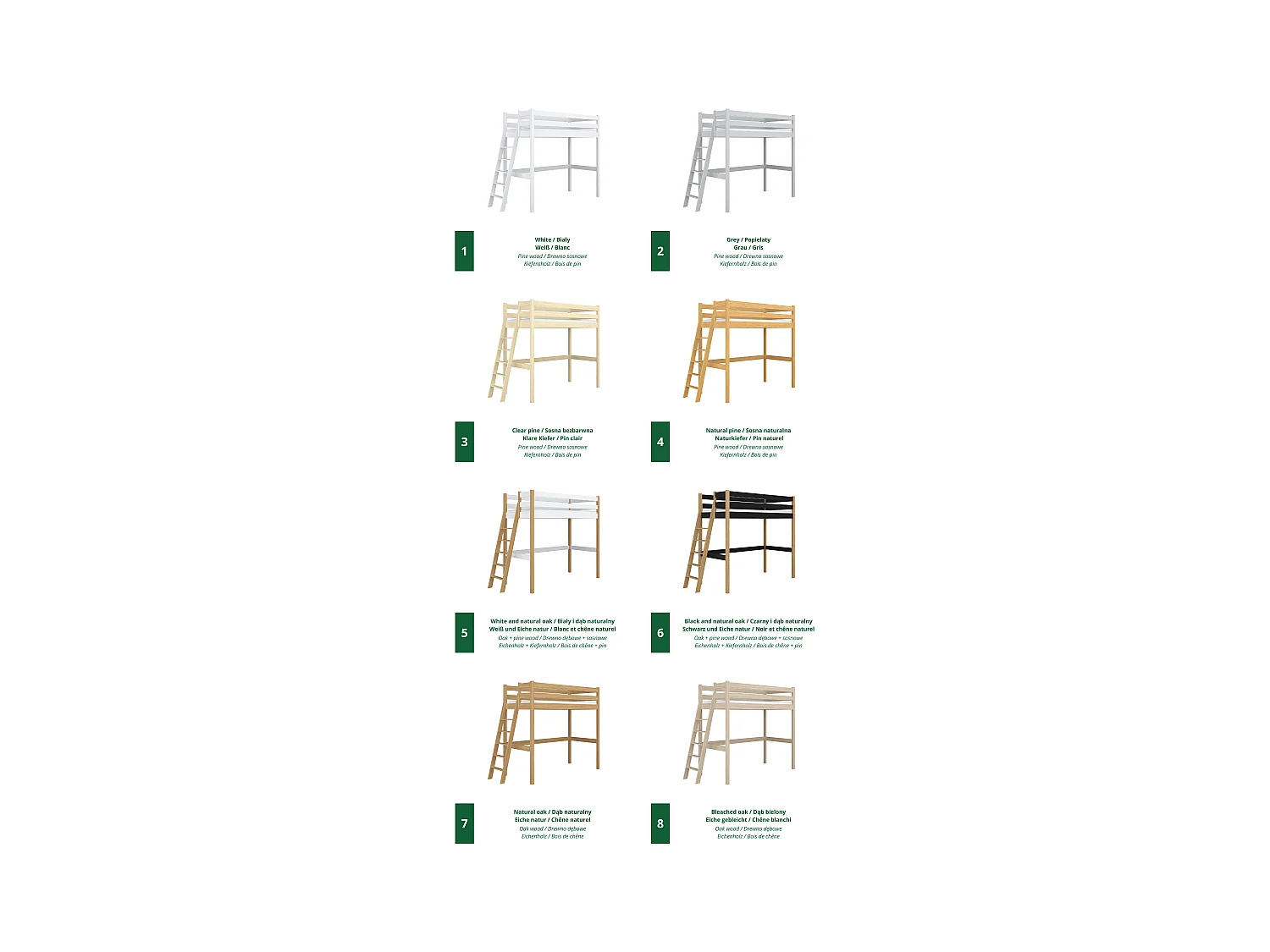 Lit mezzanine en bois N02 Pin Clair 90x200