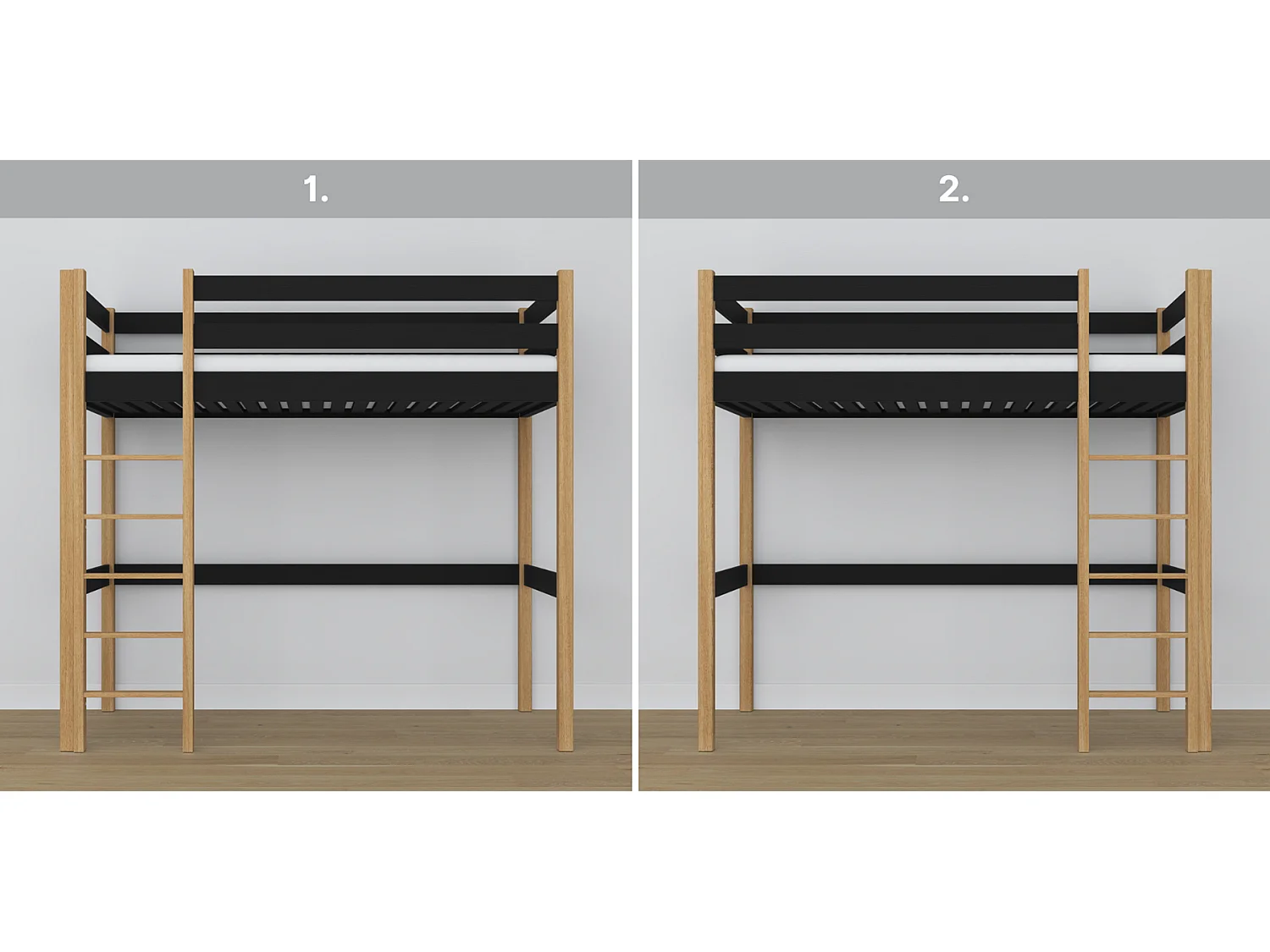 HOCHBETT N05 Schwarz / Eiche Natur 90x190