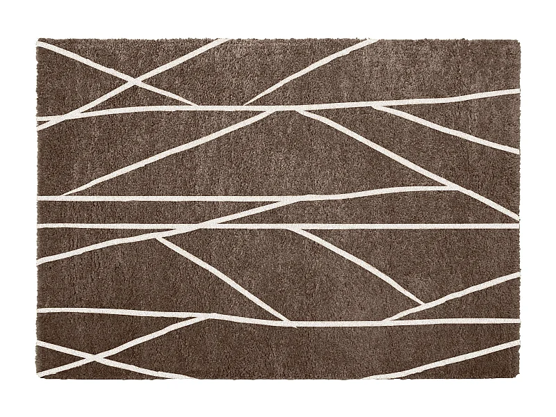 Tapis shaggy berbère lignes asymétriques - 160 x 230 cm - Marron et blanc - BARDIO