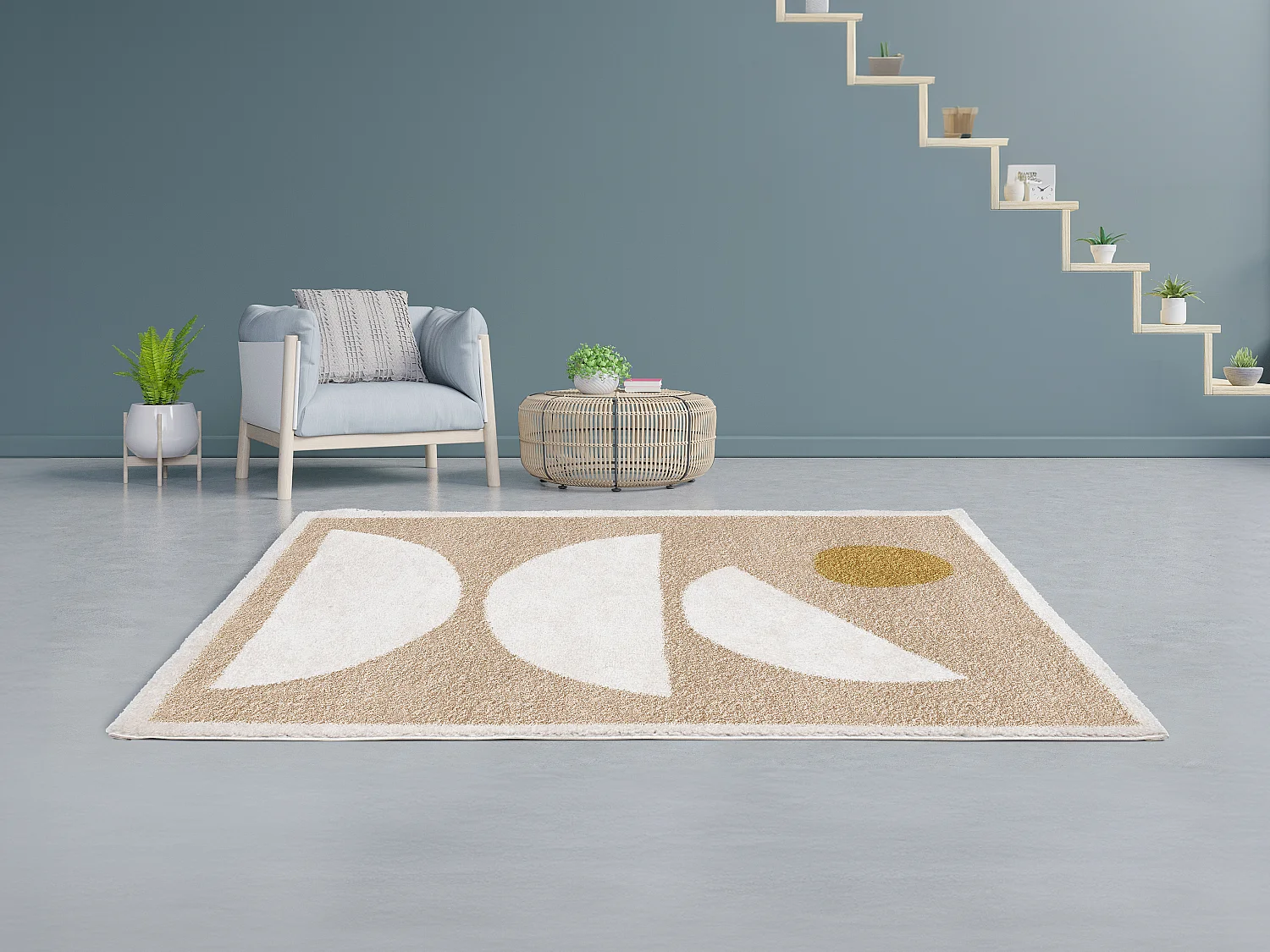 Tapis  shaggy design à motifs abstraits - 160 x 230 cm - Beige et crème - MYNIO
