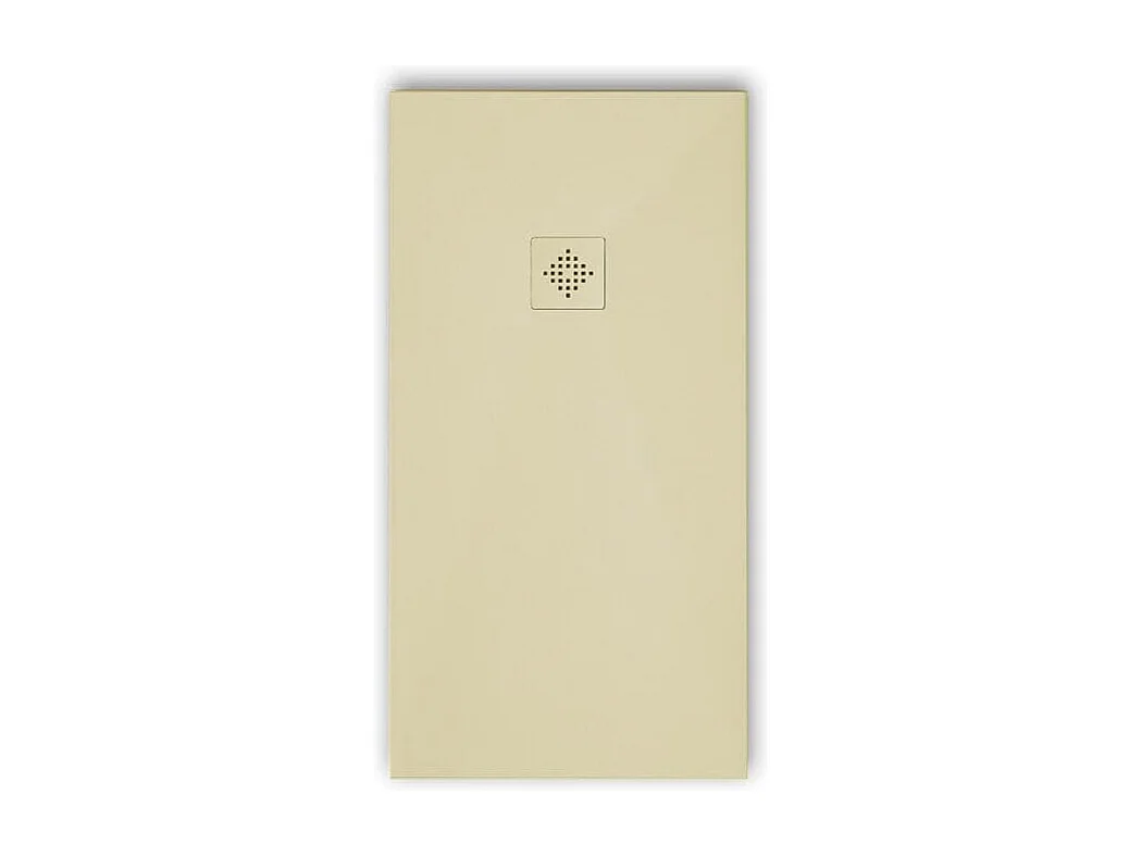 Mineralguss-Duschwanne extra flach PURE Schieferoptik beige 90x100 cm Edelstahl in gleicher Farbe Auslaufschutz in Farbe