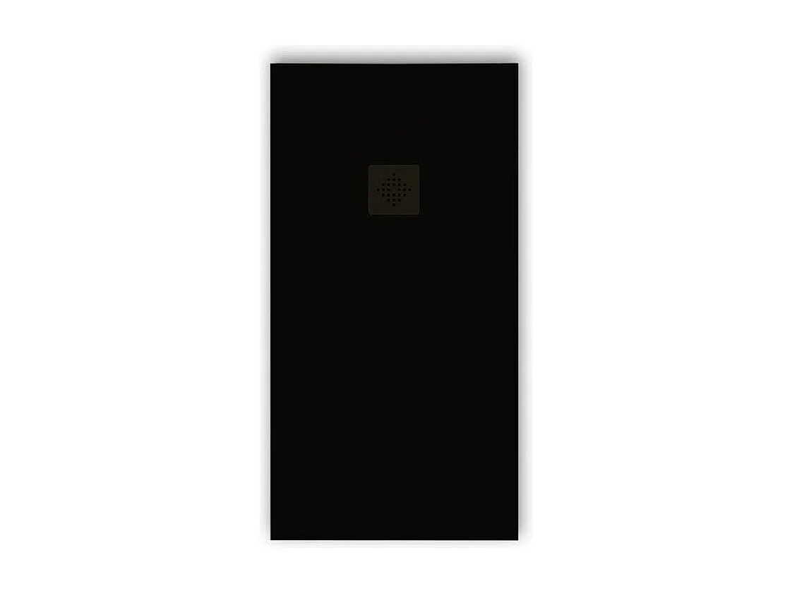 Mineralguss-Duschwanne extra flach PURE Schieferoptik schwarz 70x150 cm Edelstahl in gleicher Farbe