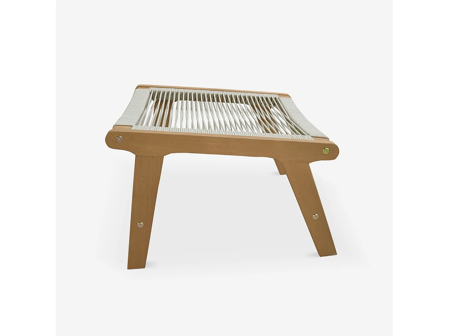 Set 2 poltrone da giardino e poggiapiedi in legno e corda Talpa - 66.5x81x71 cm