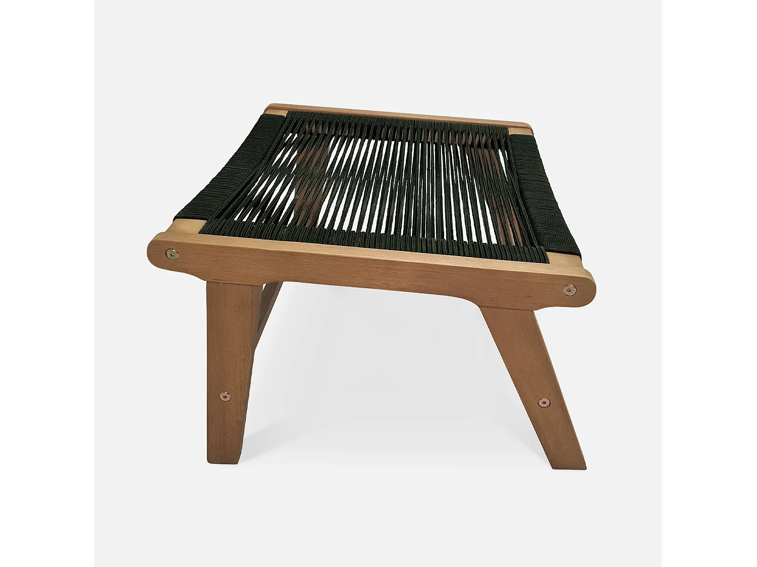 Set di 2 sedie da giardino in legno e corda con poggiapiedi, nero