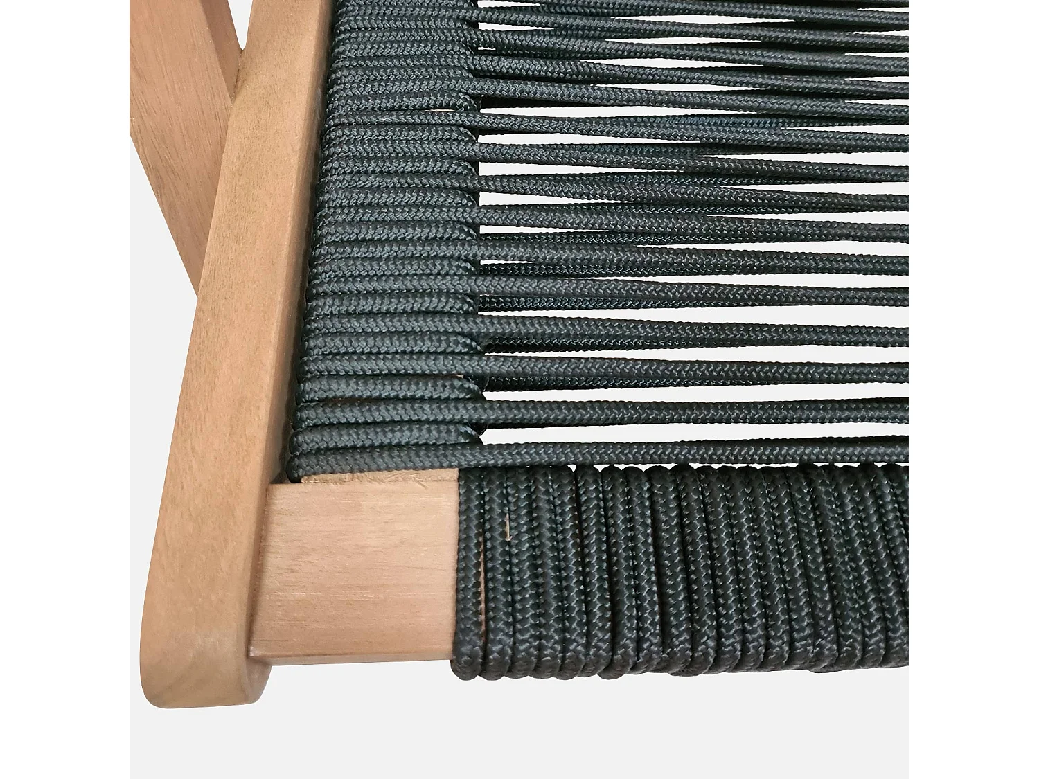 Set di 2 sedie da giardino in legno e corda con poggiapiedi, nero