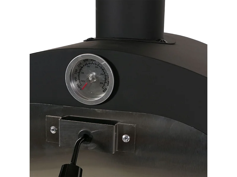 Gril à charbon de bois HWC-N15, Four à pizza Four à cheminée, Gril à charbon de bois Pierre à pizza, Acier noir laqué ha