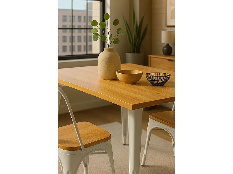 Mesas Bar - Mesa Torix Rectangular Madera Natural 120 x 60 cm - Blanco