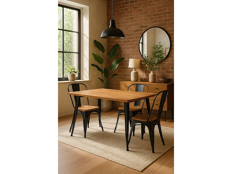 Mesas Bar - Mesa Torix Rectangular Madera Natural 120 x 60 cm - Negro