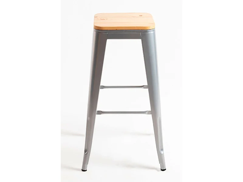 Taburetes Altos - Taburete Torix Alto Madera Natural - Gris metalizado
