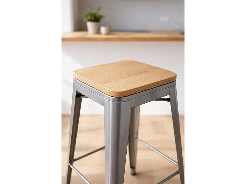 Taburetes Altos - Taburete Torix Alto Madera Natural - Gris metalizado