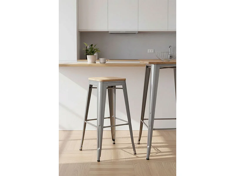 Taburetes Altos - Taburete Torix Alto Madera Natural - Gris metalizado