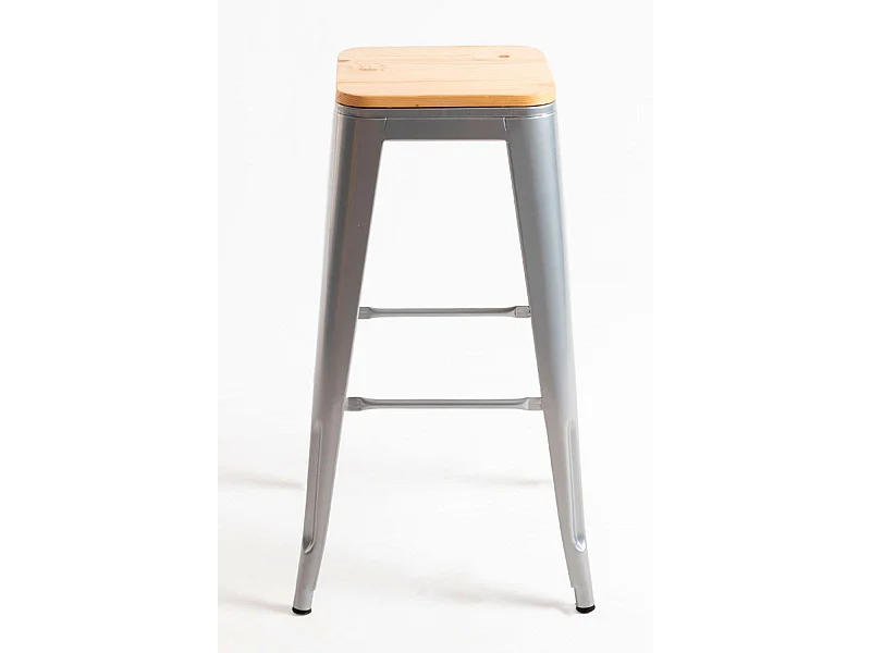Taburetes Altos - Taburete Torix Alto Madera Natural - Gris metalizado