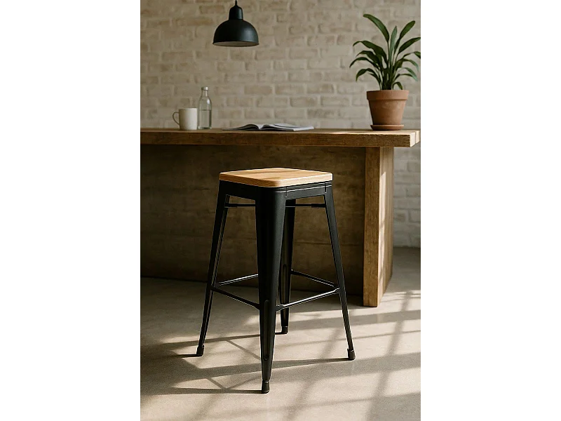 Taburetes Altos - Taburete Torix Alto Madera Natural - Negro mate