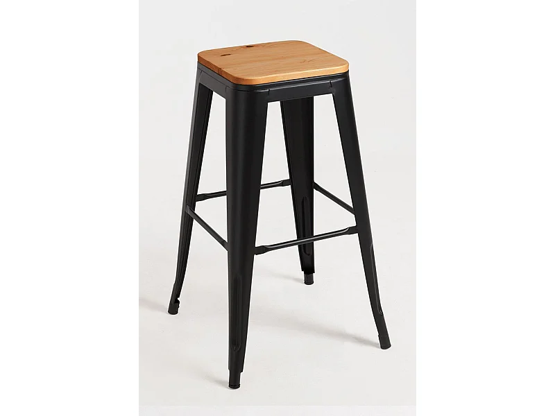Taburetes Altos - Taburete Torix Alto Madera Natural - Negro mate