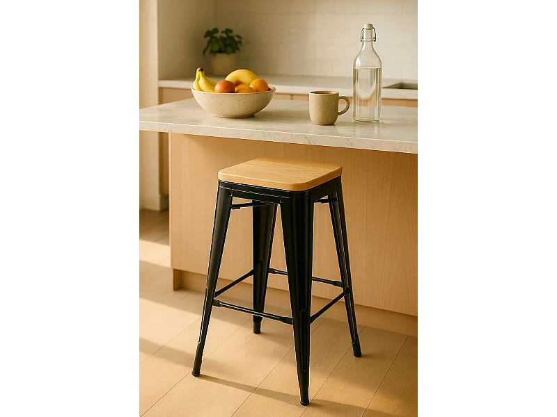 Taburetes Altos - Taburete Torix Alto Madera Natural - Negro