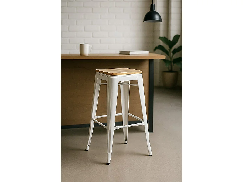 Taburetes Altos - Taburete Torix Alto Madera Natural - Blanco