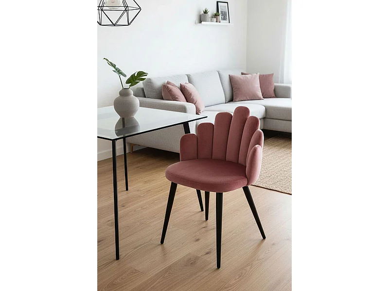 Sillas Comedor - Silla Hand Terciopelo Patas Negras - Rosa
