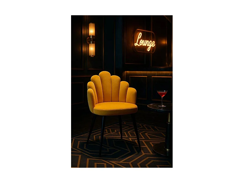 Sillas Comedor - Silla Hand Terciopelo Patas Negras - Amarillo