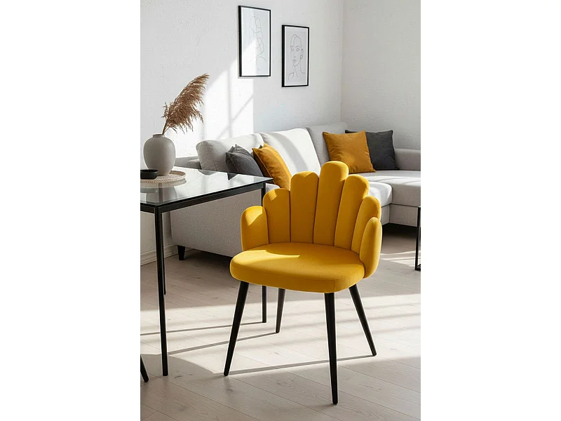 Sillas Comedor - Silla Hand Terciopelo Patas Negras - Amarillo