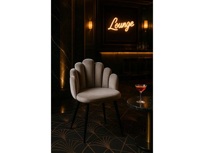 Sillas Comedor - Silla Hand Terciopelo Patas Negras - Gris