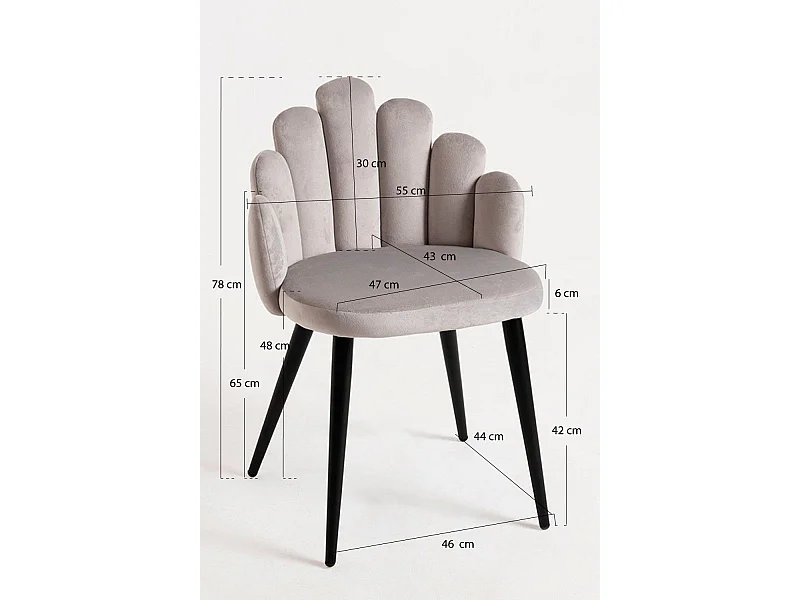 Sillas Comedor - Silla Hand Terciopelo Patas Negras - Gris