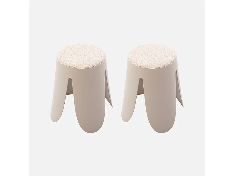 Taburete apilable con asiento texturado, set de 2 beige